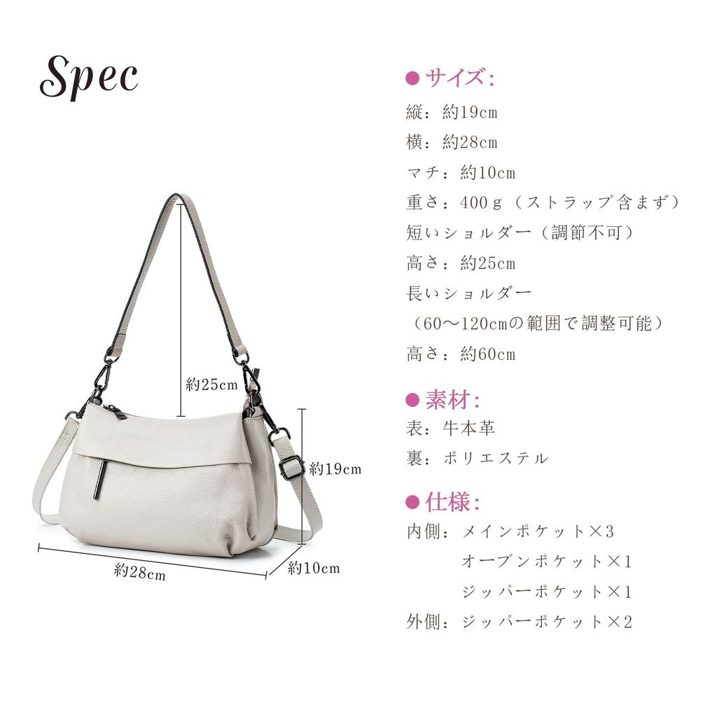 Genuine Leather Shoulder Bag for Crossbody With Zipper Large Commuting [MFFOR] Women, 2-way, Bag, Handbag, Crossbody, Shoulder, Handbag, Pocket,