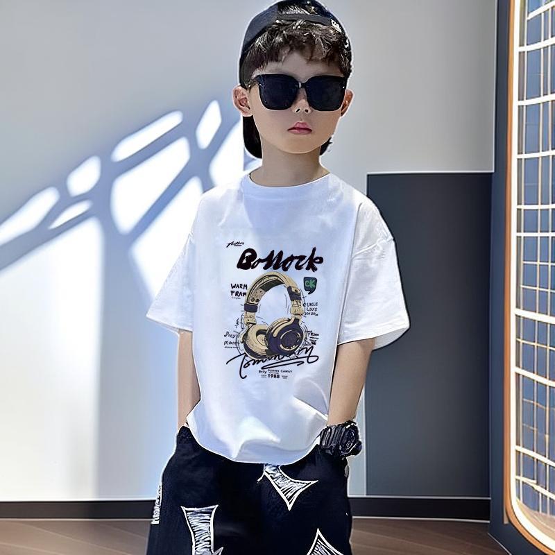 Boys Pure Cotton Short Sleeve T Shirt Stylish Round Neck Tee For Big Kids Casual Trendy Top