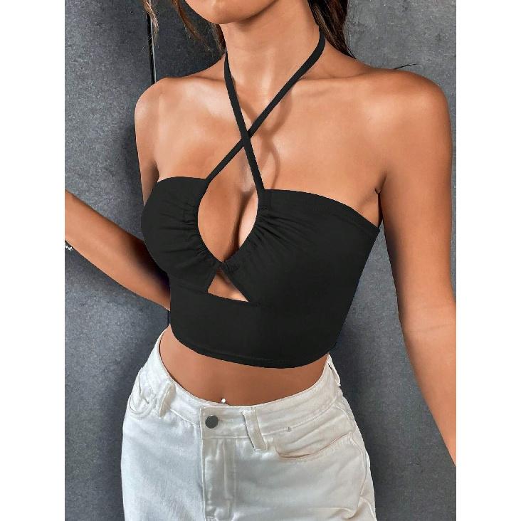 2026 Summer New Drawstring Tank Top for Women Slim Fit Cropped Camisole Top XS чёрный