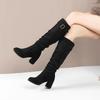 Women's Suede Pointed Toe Knee High Boots, Solid Chunky Heel Long Boots, Fashion Winter Shoes