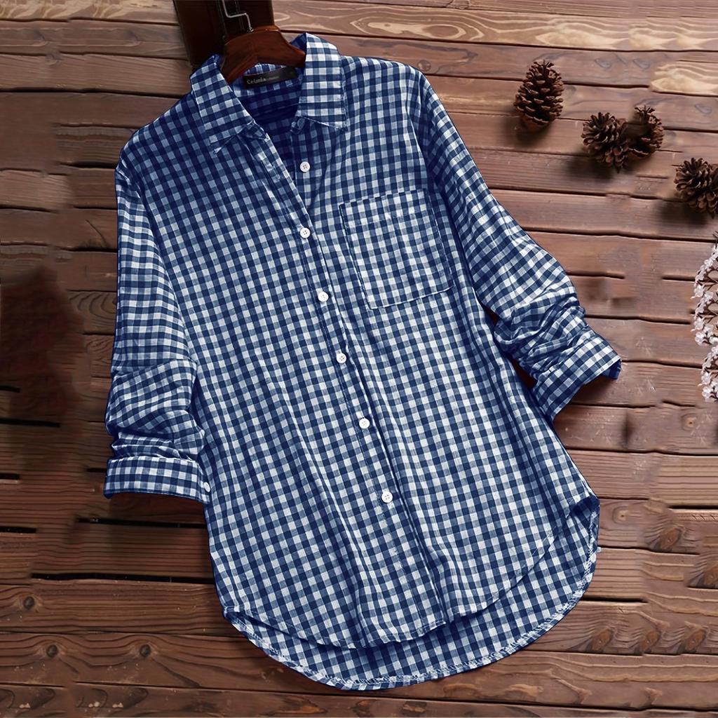 2026 Pure Cotton Plaid Collar Long Sleeved Retro Shirt for Women