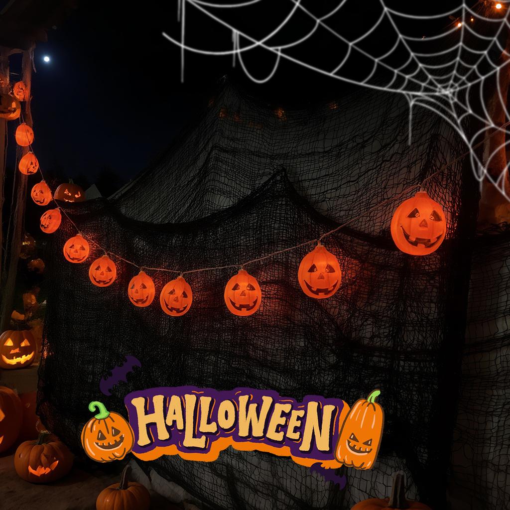 1pc 10/20 LED Halloween Horrible Flat Pumpkin String Light Battery Powered For Home Bedroom Garden Festival Party Decoration