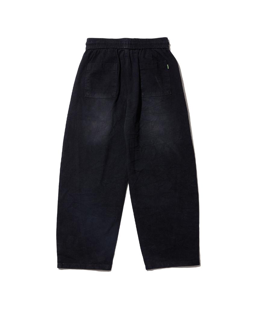 CREAM SODA LAB Front Catbrush Washed Cotton Elastic Waist Pants Black