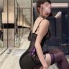 Purple Satin Lace Nightdress Erotic Costumes Sexy Lingerie Sets See-Through Mesh High Waist Bodycon Nightgown Exotic Babydolls