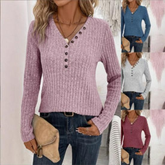 2025 Autumn/Winter Women's V-Neck Knit Sweater - European & American Style