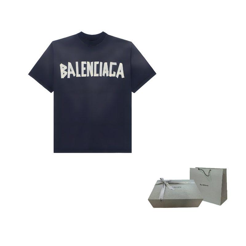 Balenciaga T-shirt da uomo a manica corta, vestibilità media, tipo nastro, nero sbiadito 739784TOVA91055