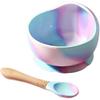 Baby Food Bowl Baby Bowl Spoon Set Children Feeding Tableware Training Eating Bowl Silicone Baby Supplies-Baby Bowl Purple Bamboo Handle Spoon