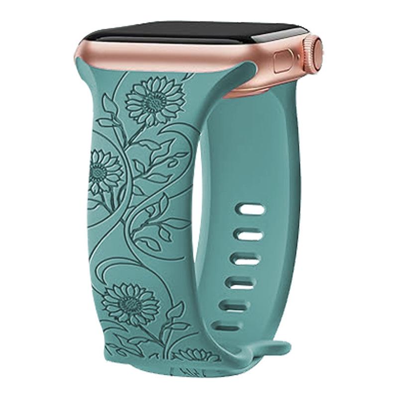 Silikonový řemínek pro Apple Watch - Laserově gravírovaný s motýlem a přezkou ve tvaru osmičky, Kompatibilní s iWatch 11.