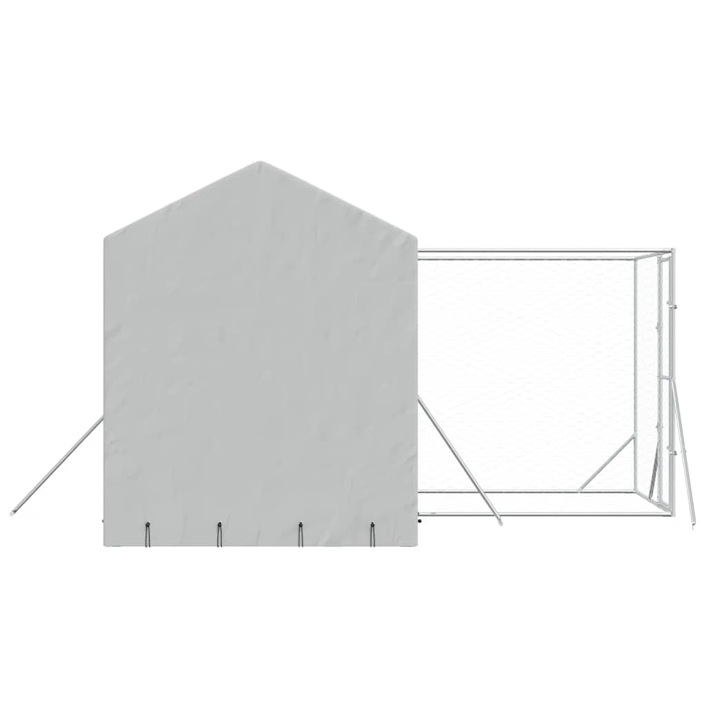 Outdoor Dog Kennel with Roof Silver 4x4x2.5 m Galvanized Steel