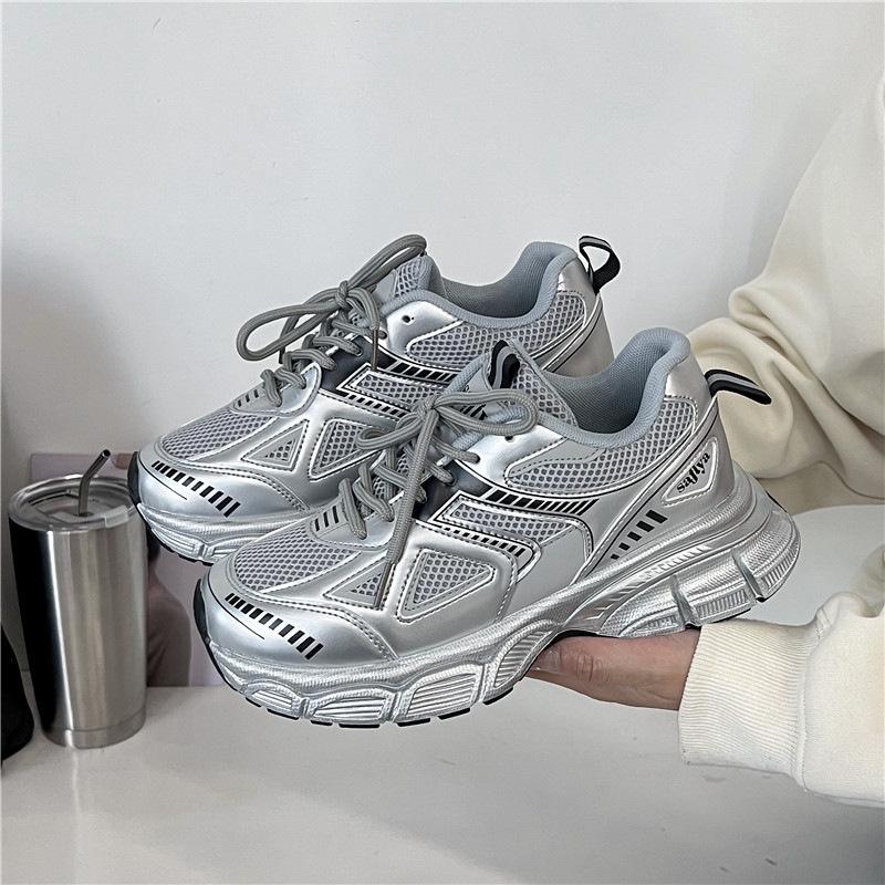 Fashion Size 36-42 Women High Heels Sneakers Casual Platform Leather Breath Mesh Tennis Athletic Shoes for Woman Lace Up 2024