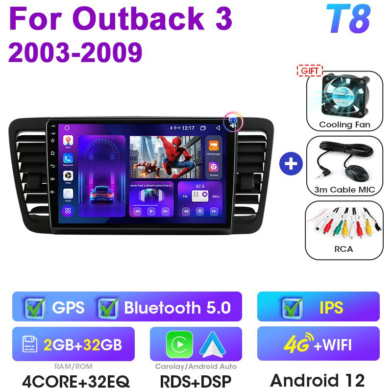 2 Din Android 12 Car Radio For Subaru Outback 3 Legacy 4 2003 - 2009 Multimedia Video Player GPS 4G Carplay Auto Stereo DVD QLED