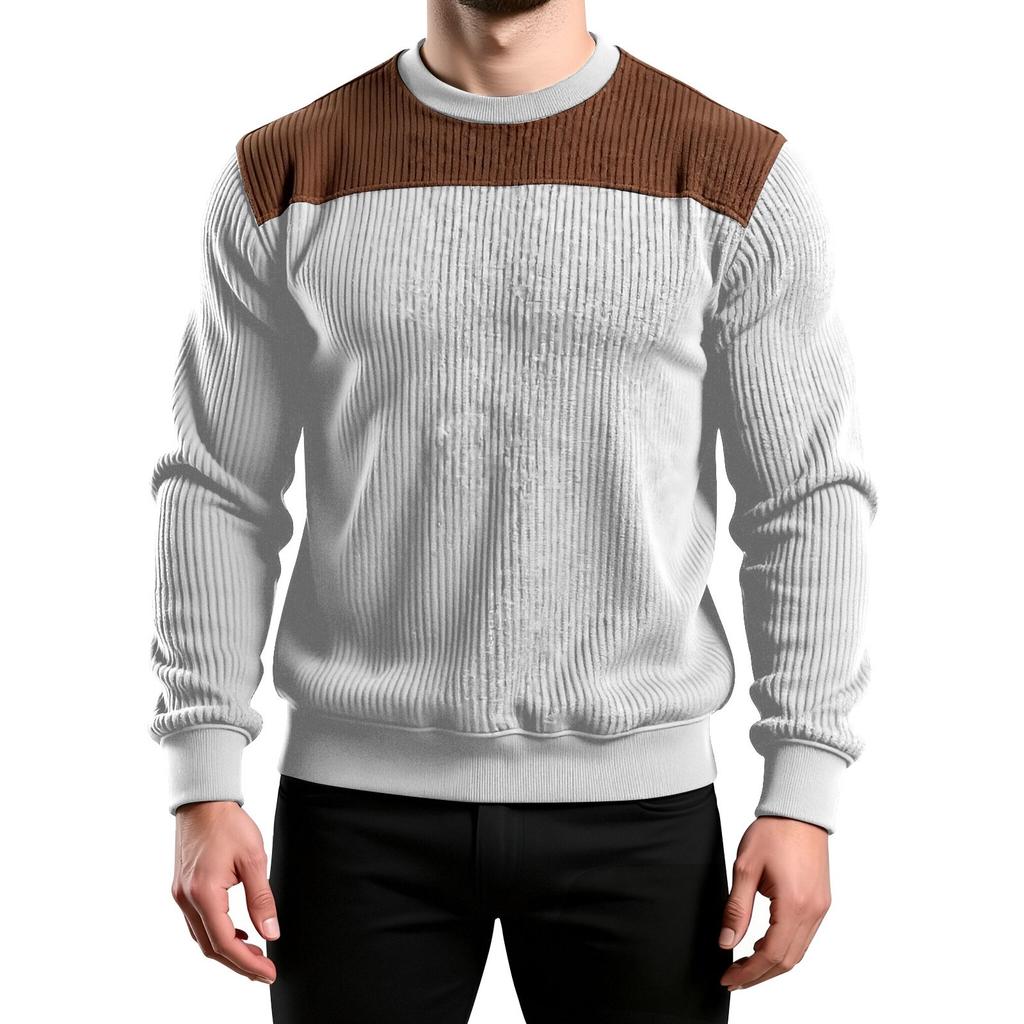 Men's Colorblock Round Neck Long Sleeve Tops Men's Sports Large Size Casual Round Neck Tops