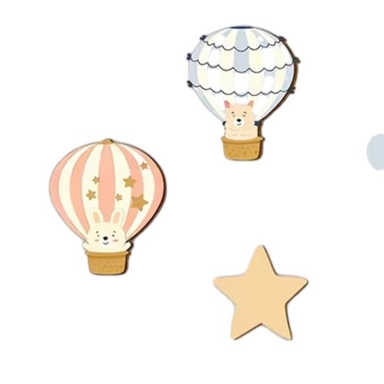 5 Pcs Star Cloud Hot Air Balloon Nursery Decor Boho Wooden Wall Hanging Sign for Bedroom Classroom Playroom Baby Shower Decoration