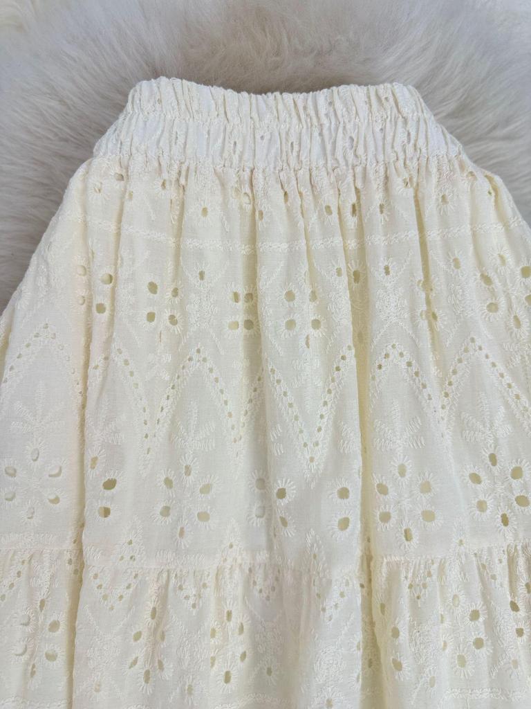 Japanese-Korean Early Spring Hollow Midi A-Line Skirt for Women