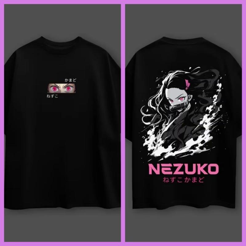 

Demon Slayer Anime Nezuko Kamado Oversized Black Tshirt Men and Women Breathable High Quality Y2K Short Sleeve Summer Tshirt S