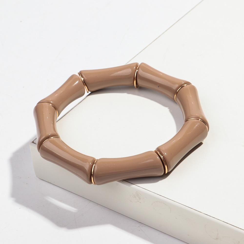 Retro Chunky Bamboo Curved Tube Acrylic Bracelets for Women New Trendy Resin Beaded Stretchy Stack Bangle Couple Jewelry Gifts