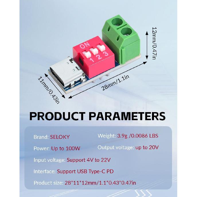 4PCS USB-C PD/QC Fast Charge Trigger Module & Decoy Board - Dual-Port Voltage selector (5V/9V/12V/20V Output) Charger Power Delivery Boost Module