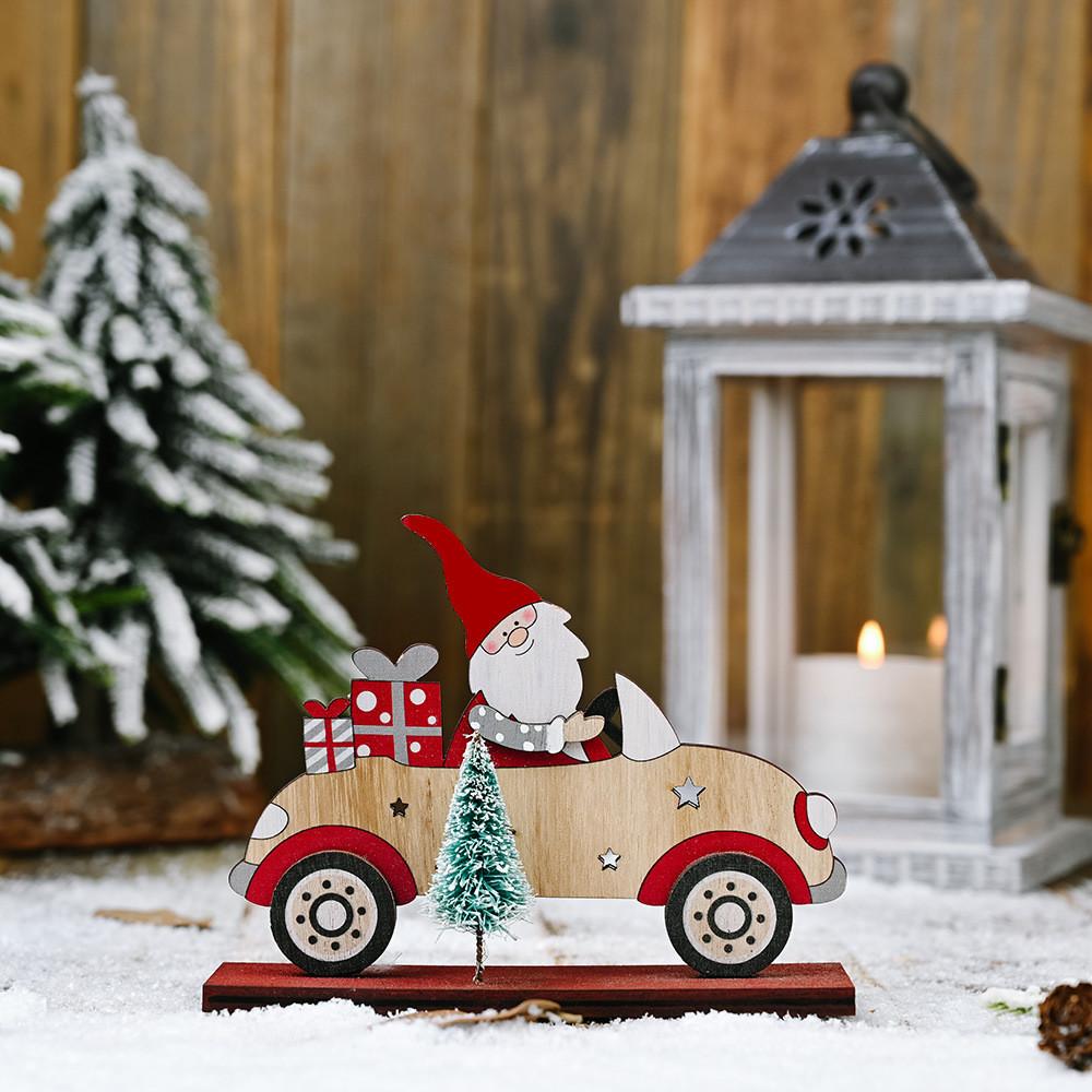 Adorable Santa Claus Car Figurine With Miniature Tree Perfect For Holiday Gifts Wood Small Santa