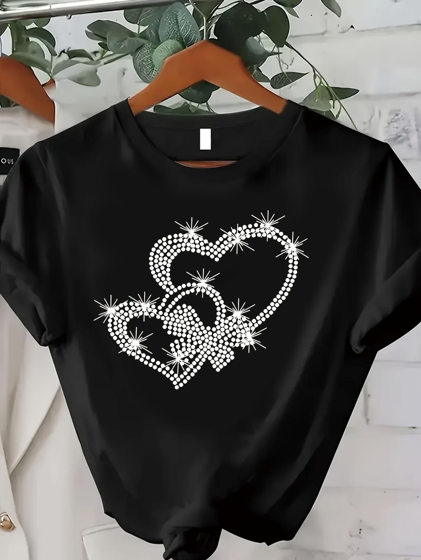 

Womens Short Sleeved Tshirt with Leopard Print Heart Pattern Top Fashionable and Casual Daily Black Tshirt with Heart Print 4XL