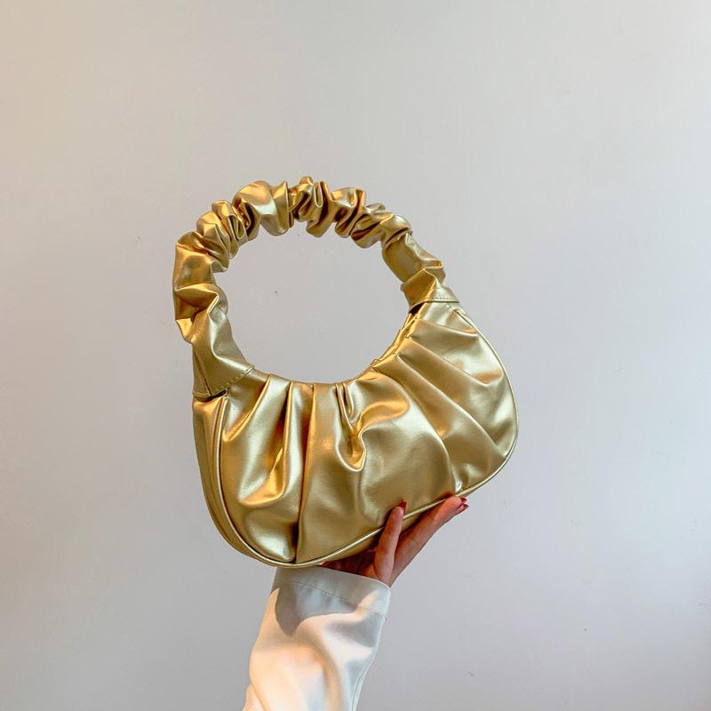 Contrasting Colors New Fashionable Solid Color Pleated Clouds Sweet Shoulder Bag Street Trend Portable Underarm Women's Bag