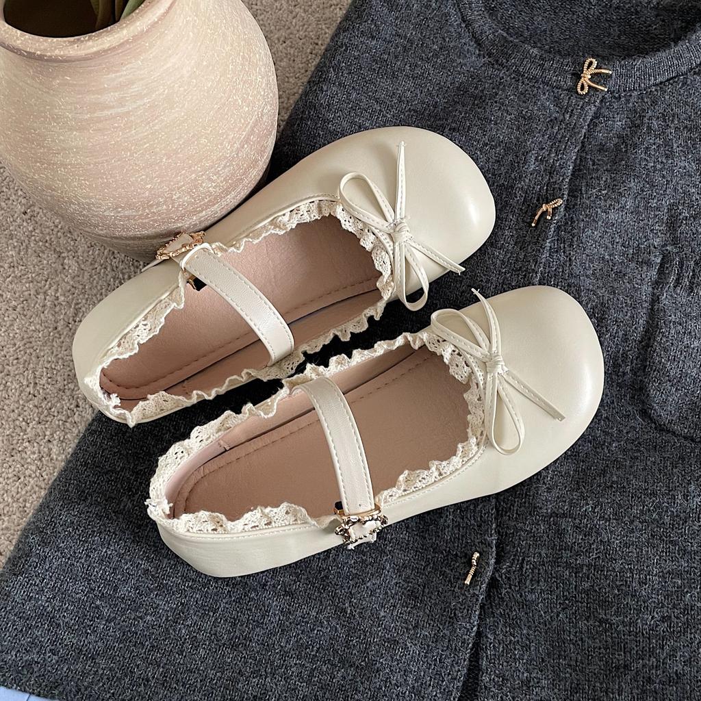 Women's Leather Shoes 2025 Spring Autumn Round Toe Vintage Fashion Bow-knot Flats Lightweight Comfortable Luxury Mary Jane Shoes