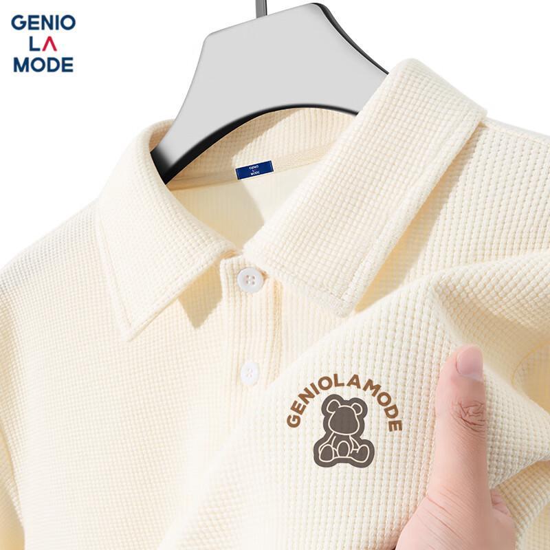 GENIOLAMODE Men s Heavyweight Waffle-Knit Printed Polo Shirt L