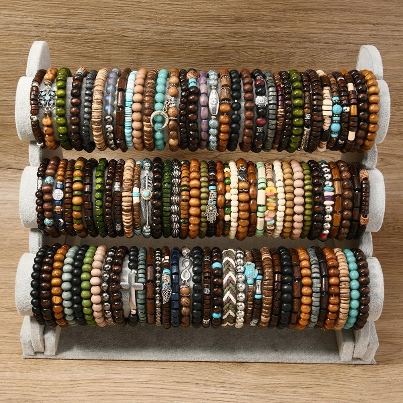 New random hot-selling coconut shell wood beads beaded elastic line men's bracelet bracelet bracelet