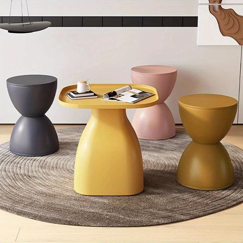 Hourglass Round Stool, Shoe Changing Stool - Colorful Geometric Aesthetics Design, Suitable for Modern Style Home Decor