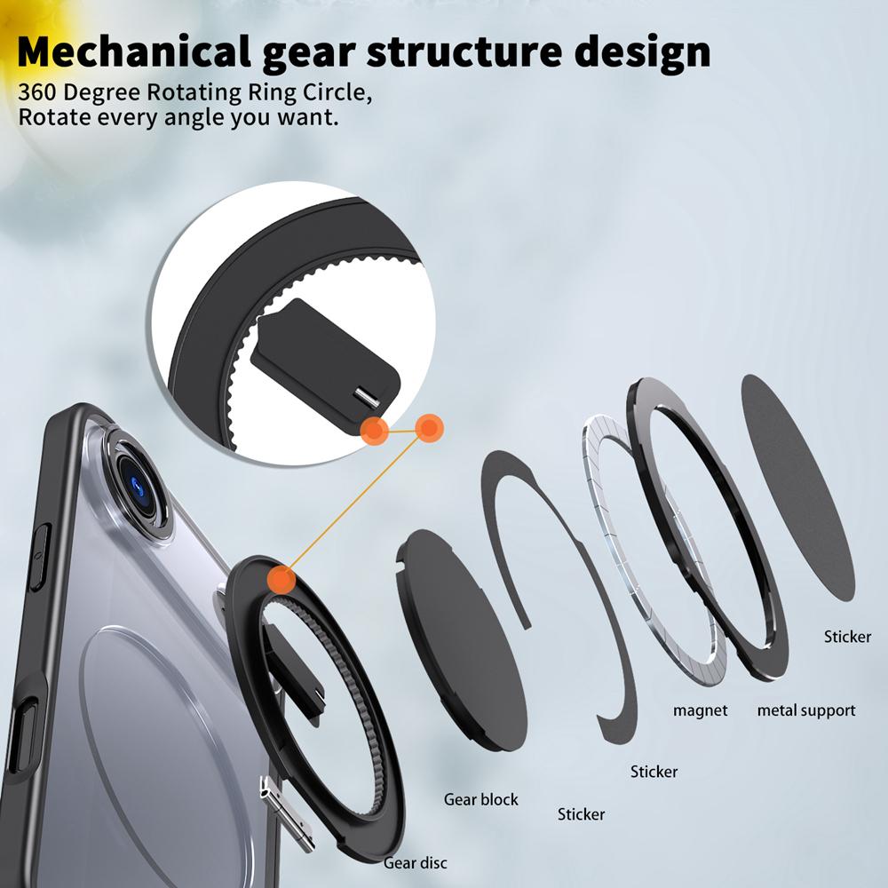 KEYSION Shockproof Matte Transparent Case for MagSafe for iPhone 17 17 Air 360° Rotating Magnetic Ring Stand Phone Back Cover