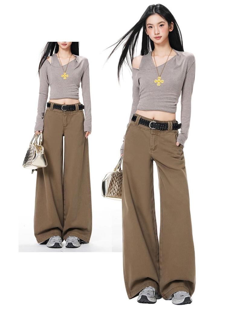 Women's 2025 Spring/Autumn Retro Loose Wide-Leg Jeans with Double Button Waistband