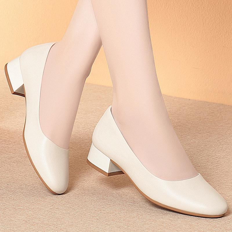 Square Toe Thick Heel Soft Sole Professional Work Shoes Black Low Heels Mid-Heeled Single Shoes 3cm Formal Light Mouth Shoes