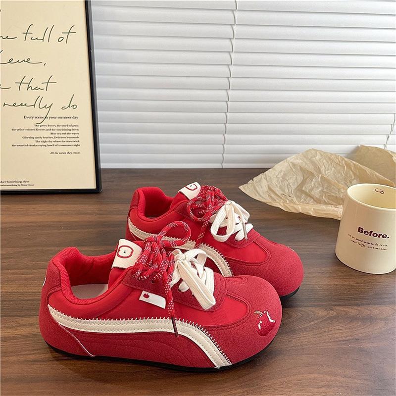 Women Casual Solid Color Lace Up Low Top Sports Training Sneakers