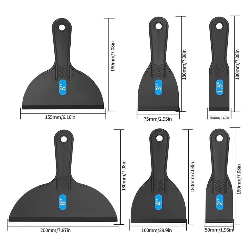 High-Quality Plastic Putty Knives Set 6Pieces Wall Putty Filler Spatula Scrapers for Patching, Smoothing, and Filling