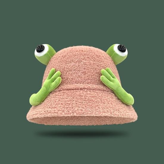 Winter Fischerhut Cartoon 3D Frosch Design Verdickter Plüsch Fischerhut Damen Outdoor-Aktivitätszubehör