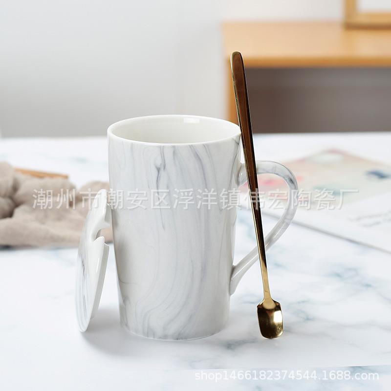 

Flamingo With Lid Spoon Marble Pattern Ceramic Water Cup Couple High Value Creative Coffee Cup 301-400ml