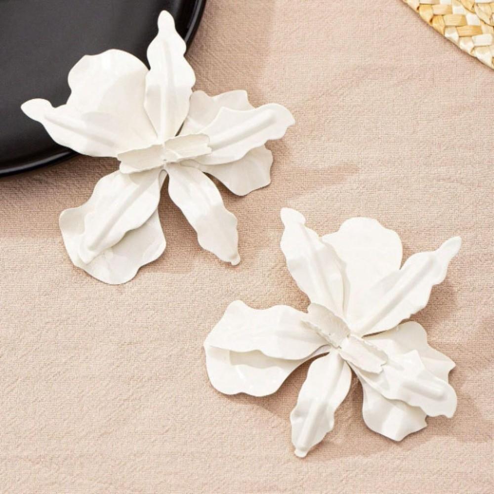Baking Paint Large Flower Earrings Pleated Ear Accessories Exaggerated Flower Earrings  Wedding