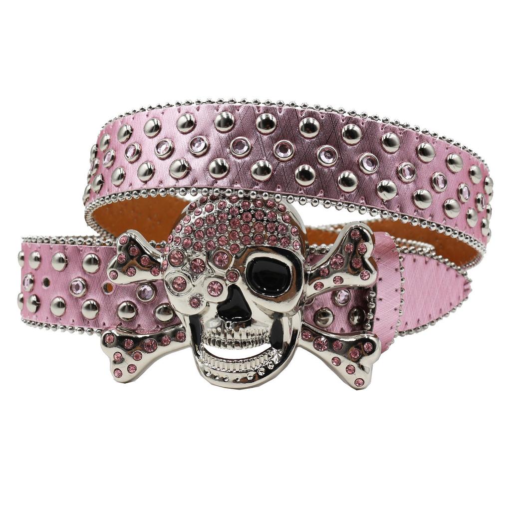 Retro Snake Print Rhinestone Skull Buckle Unisex Jeans Belt - Hip Hop Punk Fashion