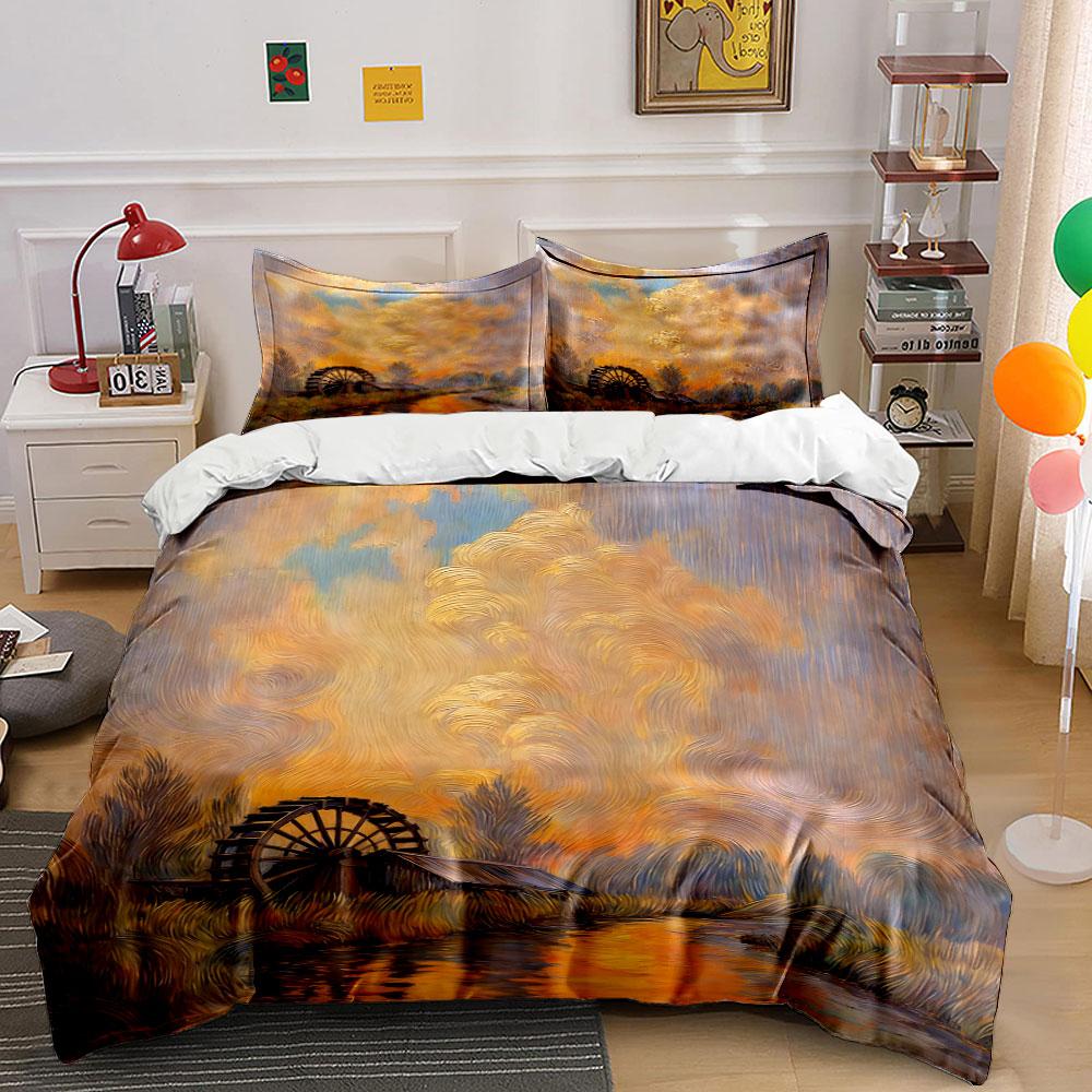 Sunset, Waterwheel, Trees, Sky. Bedding Sets Duvet Cover Sets Duvet Covers Pillowcases(1* Duvet Cover 2* Pillowcases Without Duvet Insert)