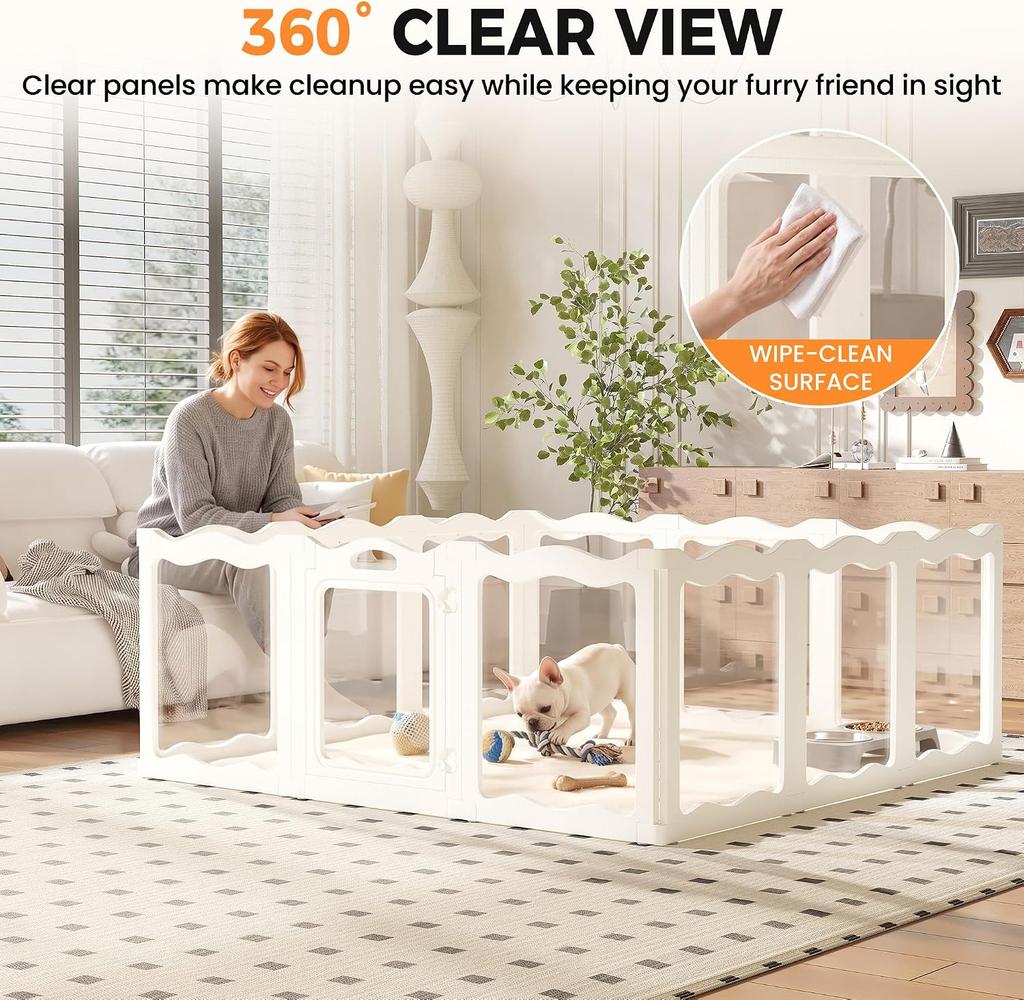YODOLLA Acrylic Puppy Pen Indoor Dog Playpen 12 Panels 154 x 154 x 60cm