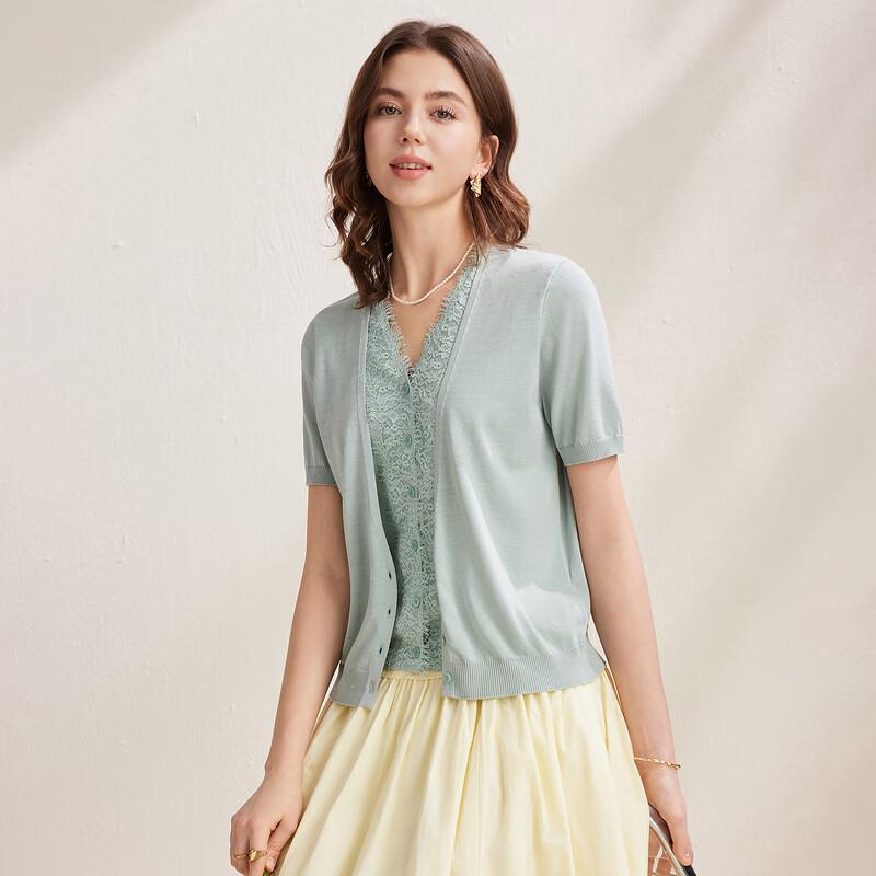 Zhaojun Women's Silk Blend Lace Knit Short Sleeve Cardigan