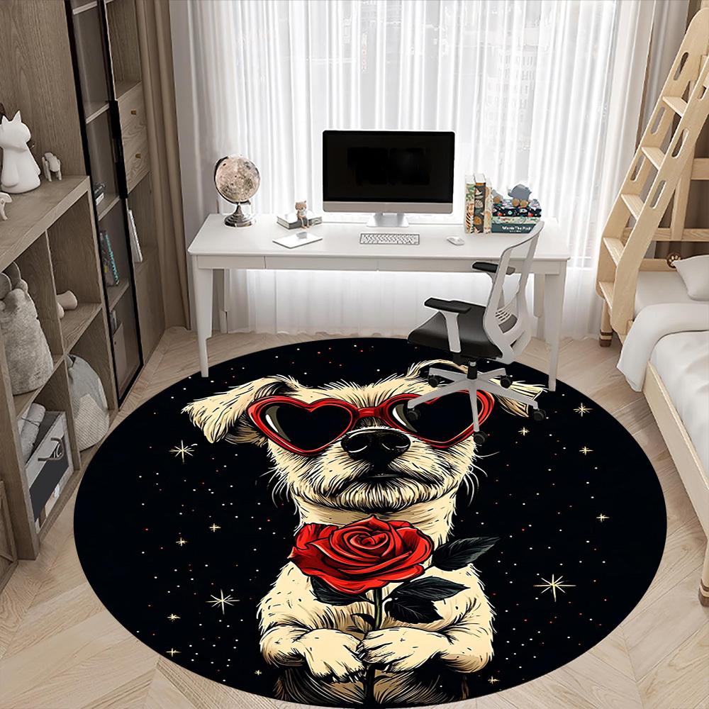 1PCLove Dog Office Round Area Rug,  Mat Suitable For Office, Under Office Chairs Bedroom Living Room Home Decor, Room Deco