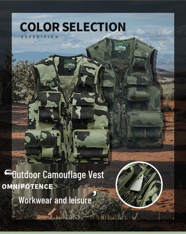 Men's Camouflage Mesh Photography Vest – Lightweight, Multi-Pocket for Outdoor, Fishing, and Casual Wear.