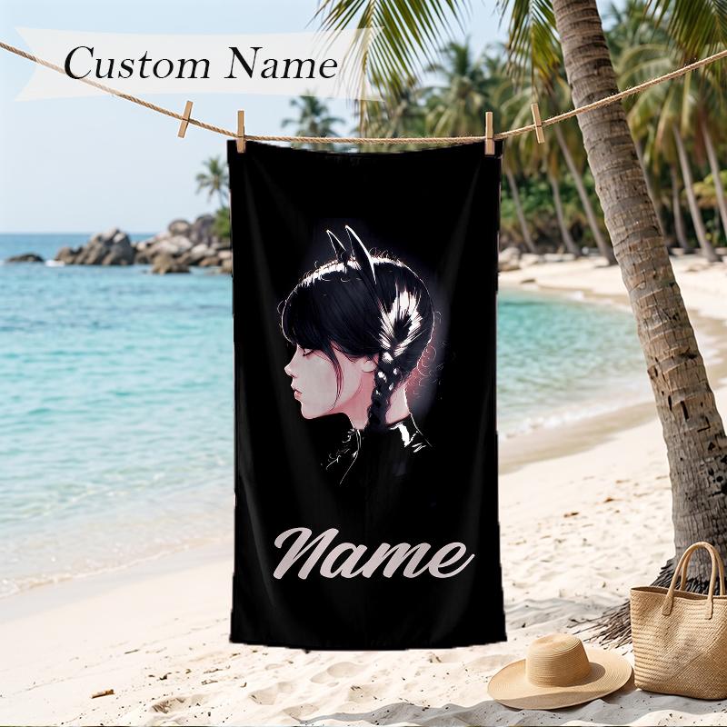 Wednesday Custom Name Printed Beach Towel Personalized Soft Towel For Swimming Beach Travel