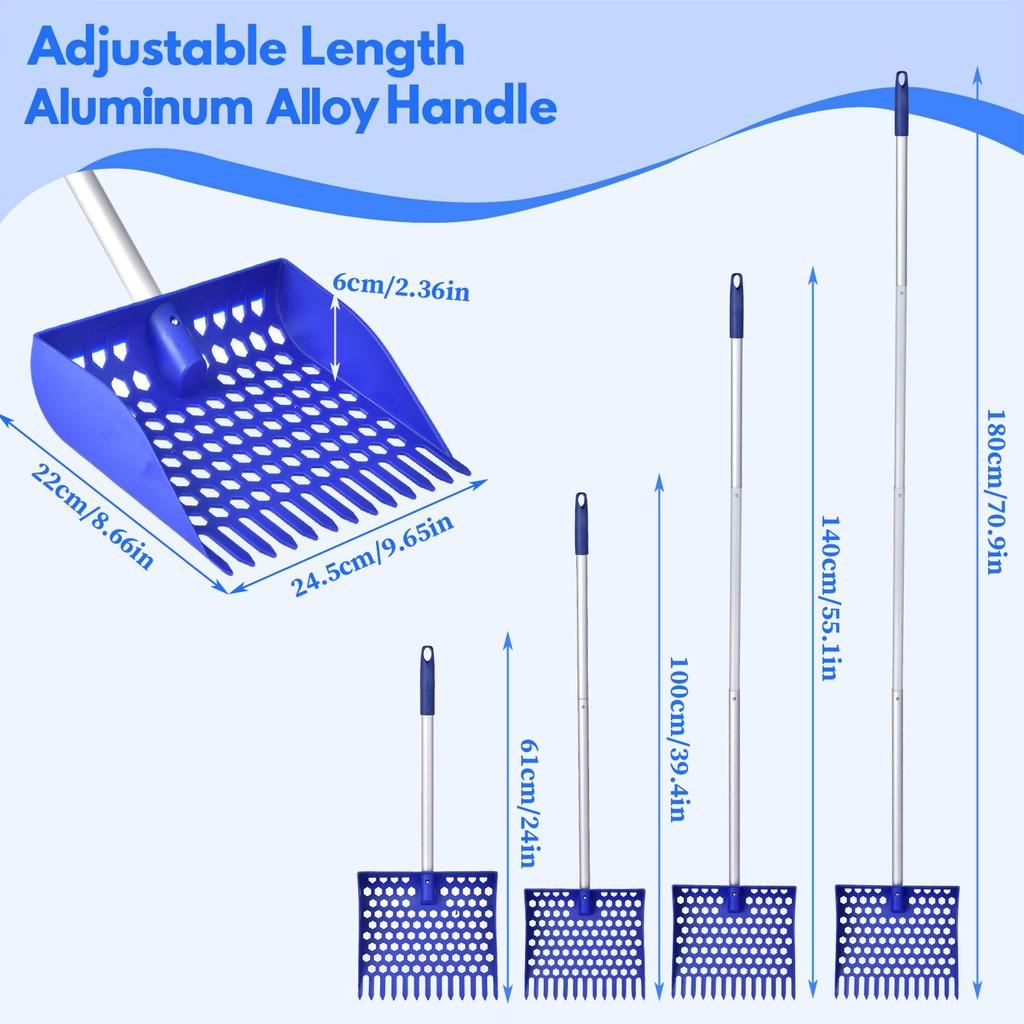 Chicken Coop Cleaning Tools Sifting Shovel Long Handle Detachable Poop Scooper for Poultry Litter Goat Stall Farm Animals Cats