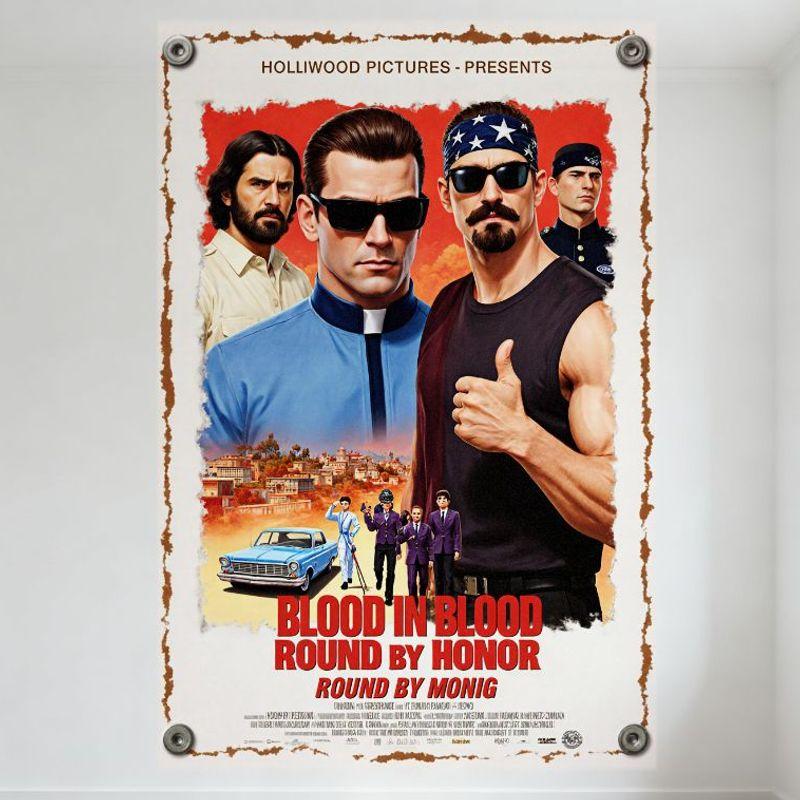 

Hollywood Pictures Blood In Blood Round Vintage Movie Poster Metal Tin Sign for Man Cave Home Decor Wall Art Retro Gritty Cinema 20x30cm（7.8x11.8inch）