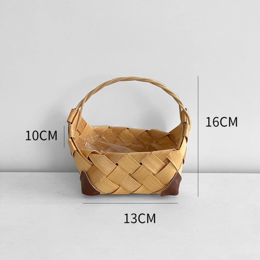 

Wood Chips Wicker Basket Handmade Storage Basket Fashionable Flower Basket Photo Props Style 2