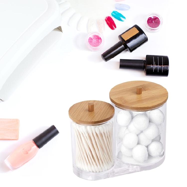 Qtip Holder Dispenser with Bamboo Lid Cotton Ball Pads Swabs Holder Jar Bathroom
