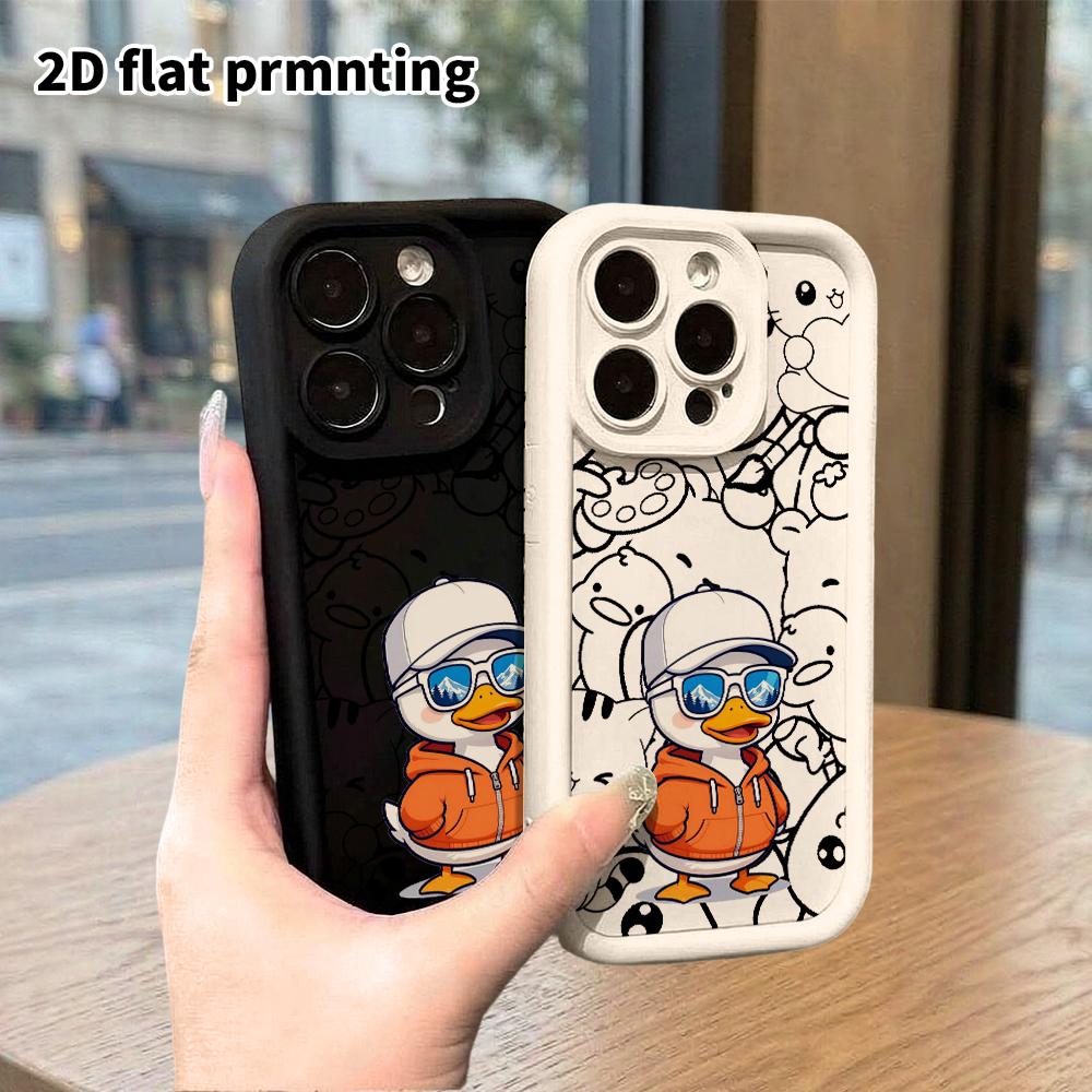 Phone Case: 2D flat design, suitable for iPhone 18, 17, 16, 15, 14, 13 Pro protective cases, trendy cool hoodie little duck, perfect Christmas and Hal