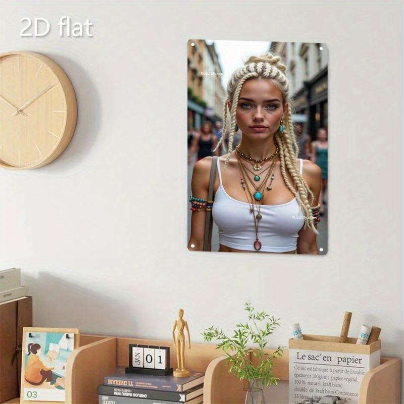 Vintage Metal Wall Art Sign Elegant Female Portrait Minimalist Decor Metal Wall Plaque