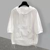 Herren Sommer Kapuzen-Kurzarm-T-Shirt Lockeres Design Arbeitskleidung Patchwork Oberteil